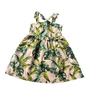 Janie and Jack Green & Soft Pink Leaf Print Dress Size 6